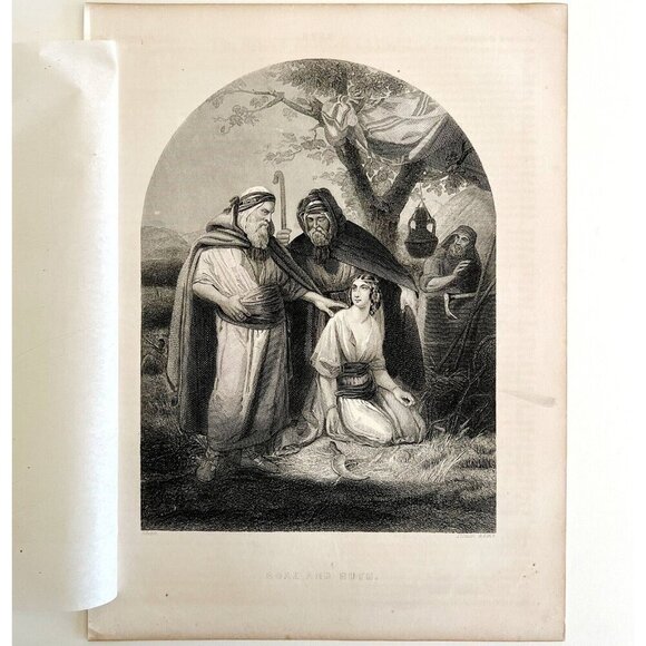 Boaz And Ruth Steel Engraving 1872 Schopin Victorian Religious Art DWAA6 - Picture 2 of 2